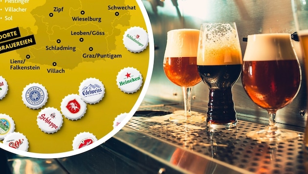 Brauunion distributes around 20 beer brands in Austria. (Bild: stock.adobe.com/Adobe Stock, Krone Kreativ)