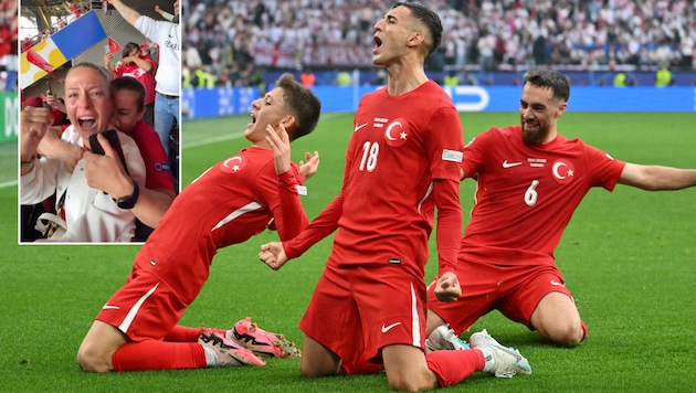 Mert Müldür (number 18) scored for Turkey, and his girlfriend and mother couldn't contain their excitement. (Bild: AFP/Alberto PIZZOLI, instagram.com/433)