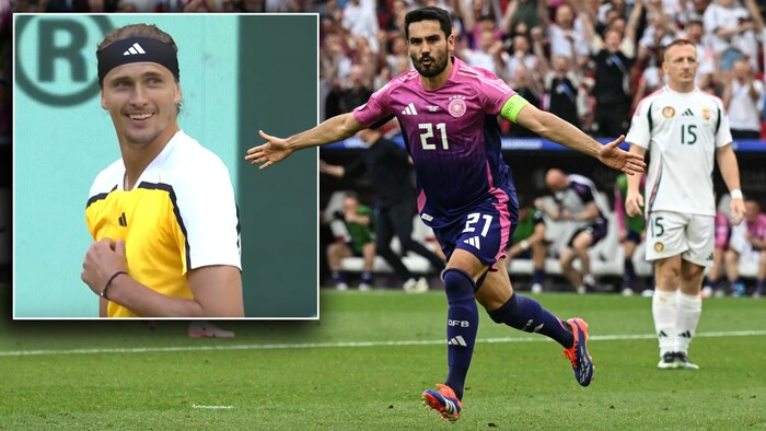 Alexander Zverev (l.) stood on the tennis court during Ilkay Gündogan's goal.