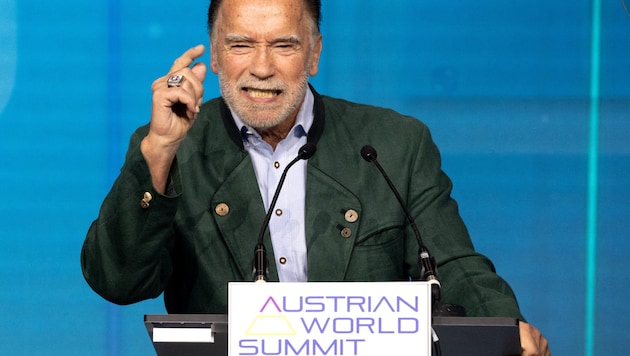 Sekizinci "Avusturya Dünya Zirvesi "nin (AWS) sloganı "Faydalı Olun" - tıpkı ev sahibi Arnold Schwarzenegger'in aynı adlı kitabı gibi, ancak "Sağlıklı bir gezegen için araçlar" da eklenmiş. (Bild: AFP)