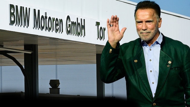 Schwarzenegger also paid a visit to the BMW plant in Steyr. (Bild: Krone KREATIV/Wolfgang Spitzbart,EPA,,)