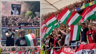 Ungarische Fans marschierten mit einem „Free Gigi“-Banner durch Stuttgart.