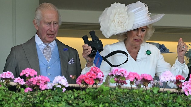 Károly király és Camilla királynő csütörtökön a Royal Ascotban magán kívül volt. (Bild: APA/AFP/JUSTIN TALLIS)