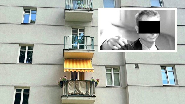 Hendrik S. (right) aimed at the police officers from his balcony (the top one in the picture). (Bild: Krone KREATIV/O. Papacek, zVg)