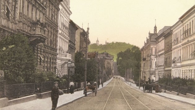 Schillerstraße mit Vorgärten, um 1915, Ansichtspostkarte (Bild: Graz Museum)