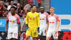 Janis Blaswich (in Gelb) ist bei Leipzig Teamkollege von ÖFB-Spieler Nicolas Seiwald (re.). (Bild: GEPA/GEPA pictures)