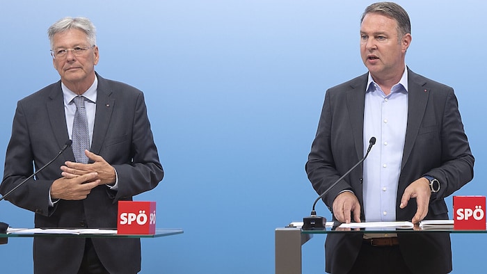 SPÖ-Bundesobmann Andreas Babler mit Kärntens SPÖ-Landeshauptmann Peter Kaiser bei der ...