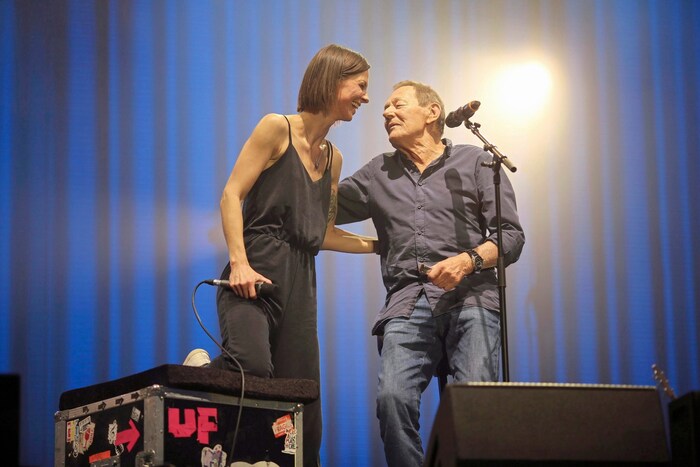 Austropop legend Ambros and Christina Stürmer on stage at the Danube Island Festival.