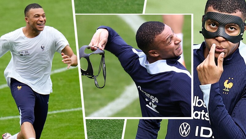 Full on in training - Mbappe laughs, shoots and throws away his mask |  krone.at