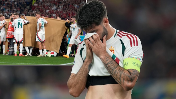 Dominik Szoboszlai (re.) sorgt sich um seinen Mitspieler Barnabas Varga. Nach dem Spiel übt der ...