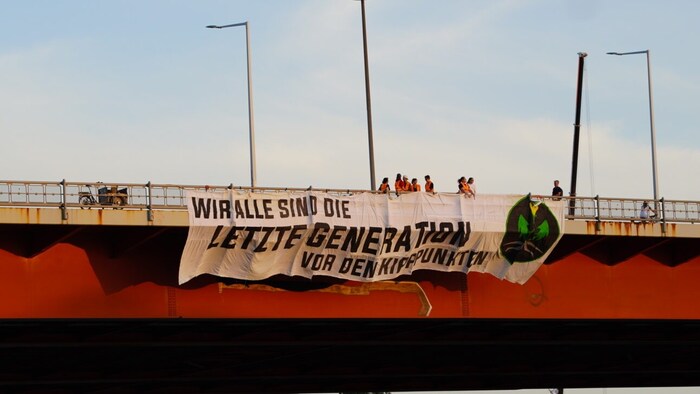 This banner was unfurled on Sunday evening.