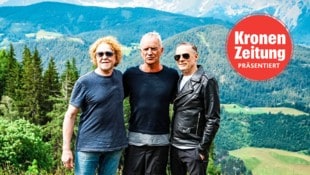 Mick Hucknall, Sting und Bryan Adams bei der Präsentation. (Bild: Krone KREATIV/Sepp Pail)