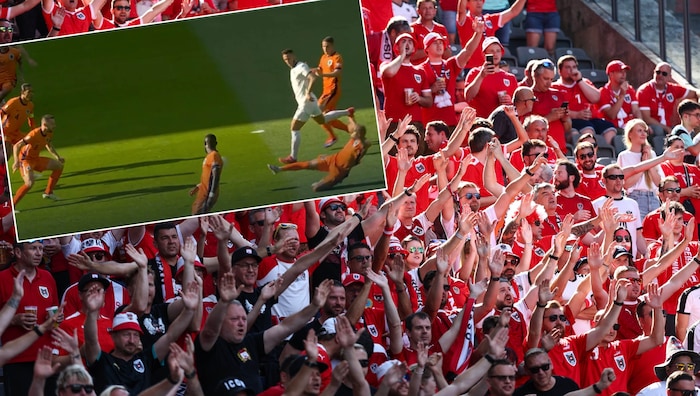 Own goal by the Netherlands - the ÖFB fans celebrate. 