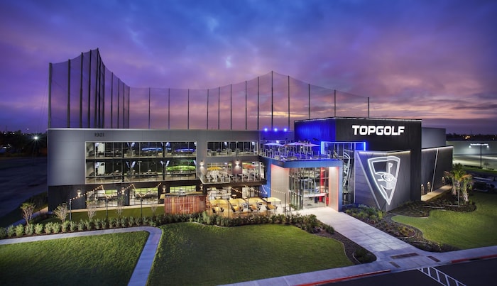 Several stadium structures with tee-off areas, catering facilities and TV stomping grounds