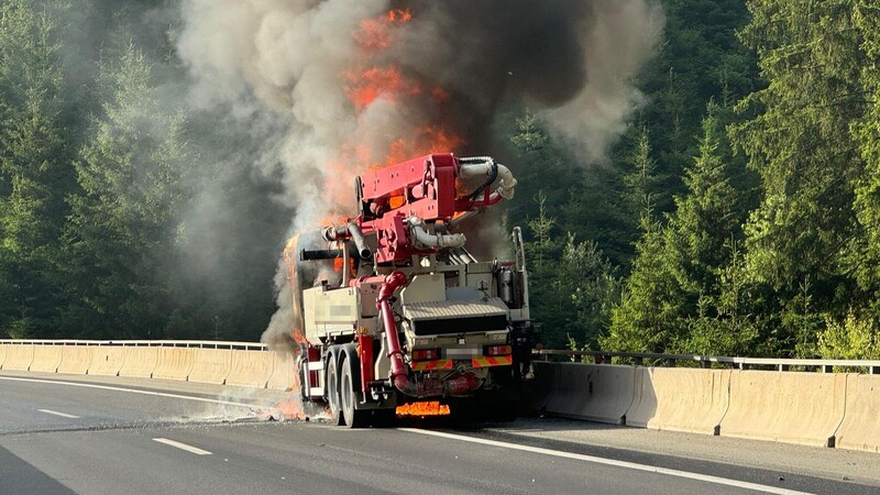 Sürücü kamyonu sert bankete yönlendirmeyi başardı. (Bild: zVg, Krone KREATIV)