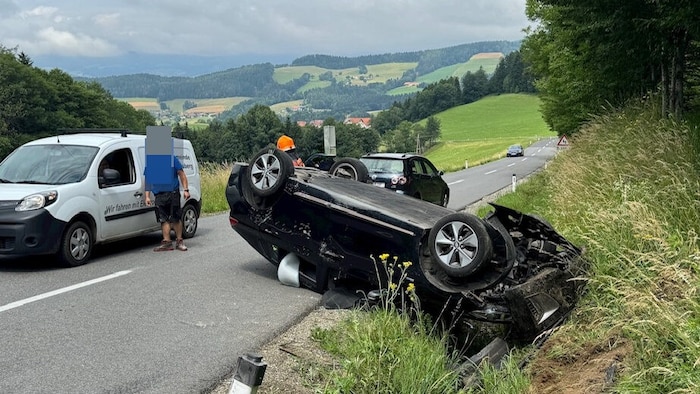 Das verunfallte Auto landete am Dach.