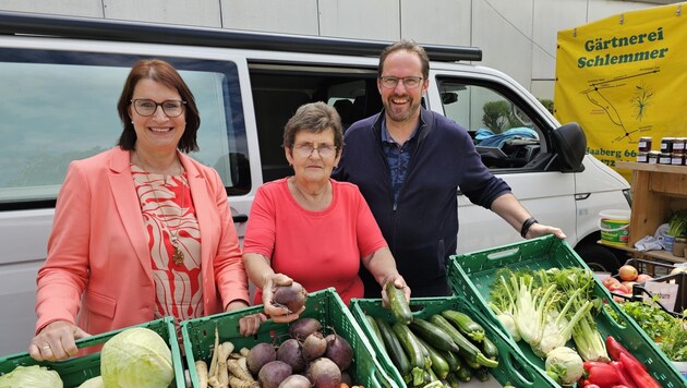 Woche für Woche kaufen die ÖVP-Gemeinderäte bei Veronika Sabitzer (Mitte) ein. (Bild: Volkspartei Amstetten)