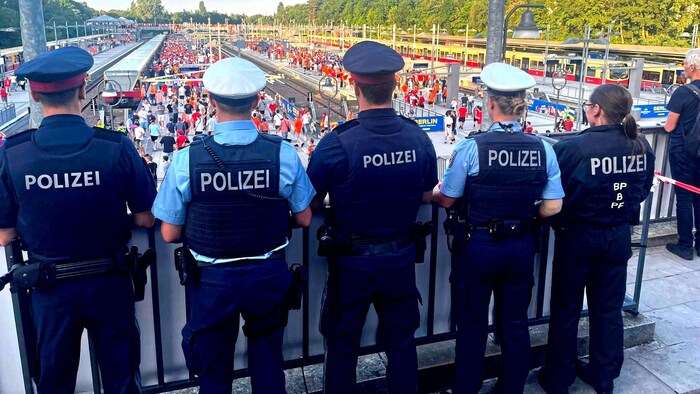 Side by side with their German colleagues as the red-white-red fans arrive.