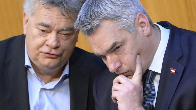 Parteichefs unter sich: Werner Kogler und Karl Nehammer (Bild: APA/ROBERT JAEGER)