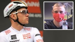 Remco Evenepoel trat zuletzt nur noch mit Maske auf. (Bild: AFP, twitter, krone.at-mrgrafik)