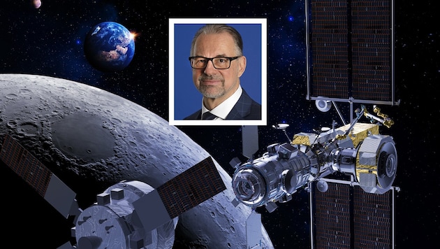 Auf  die europäische Raumfahrt kommen aufregende Zeiten zu, dessen ist sich ESA-Chef Josef Aschbacher, ein gebürtiger Tiroler, sicher.  (Bild: Krone KREATIV/NASA, ESA)