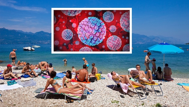 Holidaymakers and locals alike are affected by the norovirus outbreak on Lake Garda. (Bild: Krone KREATIV/AFP, stock.adobe.com)