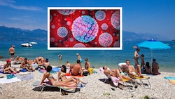 Urlauber wie Einheimische sind vom Noroviren-Ausbruch am Gardasee betroffen. (Bild: Krone KREATIV/AFP, stock.adobe.com)