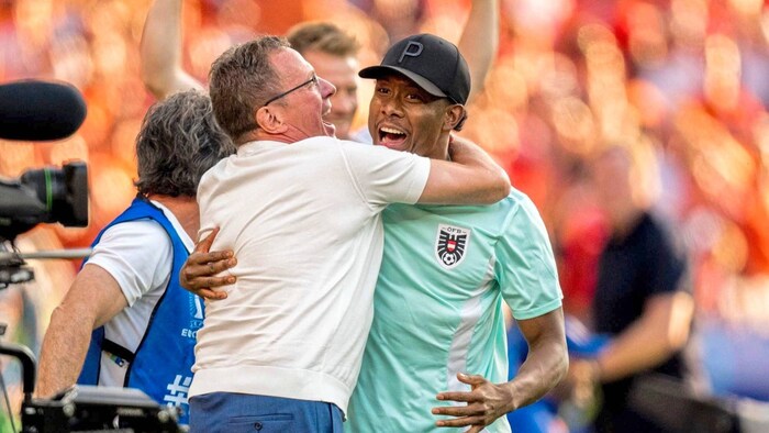 ÖFB-Teamchef Ralf Rangnick (li.) und David Alaba wollen heute erneut jubeln.