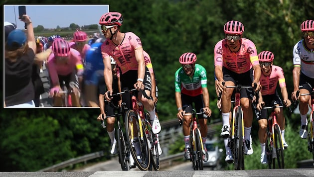 Spectator scandal on the second stage of the Tour de France (Bild: AFP/APA/Anne-Christine POUJOULAT)