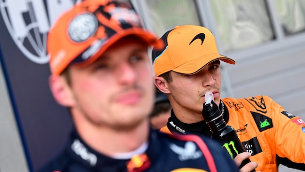 Lando Norris (right) was not on good terms with Max Verstappen after the Spielberg race. (Bild: Copyright 2024 The Associated Press. All rights reserved)