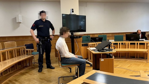 The 21-year-old sits inconspicuously in the Vienna Regional Court. (Bild: zVg, Krone KREATIV)