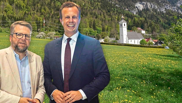 Hannes Schwarz SPÖ-frakcióvezető és Karlheinz Kornhäusl (jobbra) ÖVP-s egészségügyi tartományi tanácsos nem értenek egyet. (Bild: Krone KREATIV/Sepp Pail, GEPA pictures/Matthias Trinkl; )