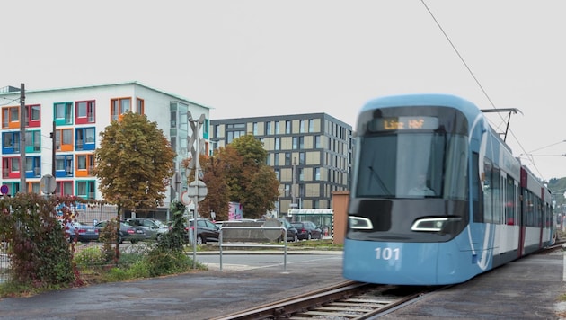 The specified timetable is very ambitious: the Linz regional light rail system is scheduled to roll through the state capital of Linz in 2032. (Bild: Krone KREATIV/Land OÖ)