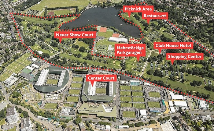 In red: the planned expansion of the tennis club.