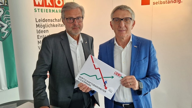 Besorgt: WK-Präsident Josef Herk (rechts) und Direktor Karl-Heinz Dernoscheg (Bild: WK Steiermark)