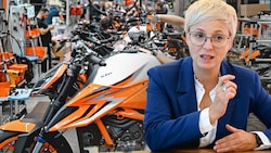 „Unsere Industriebetriebe investieren anderswo, weil es sich in Oberösterreich unter den aktuellen Bedingungen nicht rechnet“, sagt Doris Hummer. Auch KTM verlagert Teile der Produktion. (Bild: Krone KREATIV/Markus Wenzel (2))