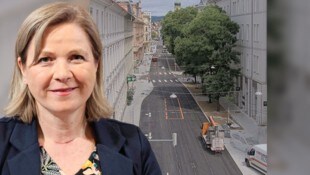 Blick auf die Neutorgasse einen Tag vor der Eröffnung: mehr Bäume, Sitzgelegenheiten und Platz ...