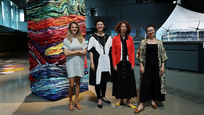 Azra Akšamija (2nd from left) with curators Alexandra Trost (left), Katrin Bucher Trantow and ...