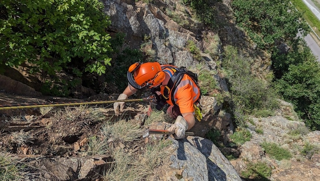 The investigations into the rockslide in Aggsbach-Dorf are still ongoing. (Bild: NÖ Straßendienst)