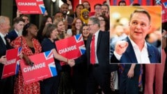 SPÖ-Chef Andreas Babler gratuliert Keir Starmer zur „politischen Wende“. (Bild: AP/AP, vAPA/FLORIAN WIESER, Krone KREATIV)