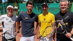 Andreas Goldberger, Jürgen Melzer, Stephan Sharma und Heinrich Dorner (v. li.) matchten sich zugunsten von „Rettet das Kind“. (Bild: ÖTV/Manuel Wachta)