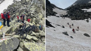 Die Tiroler Bergrettung hatte am Samstag einen ungewöhnlichen Einsatz – sie holte Fahrräder vom Jöchl ins Tal. (Bild: ZOOM Tirol)