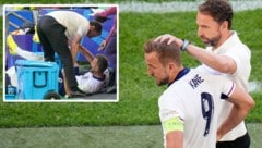 Harry Kane knallte gegen die Getränke-Box neben der Ersatzbank. (Bild: Copyright 2024 The Associated Press. All rights reserved)