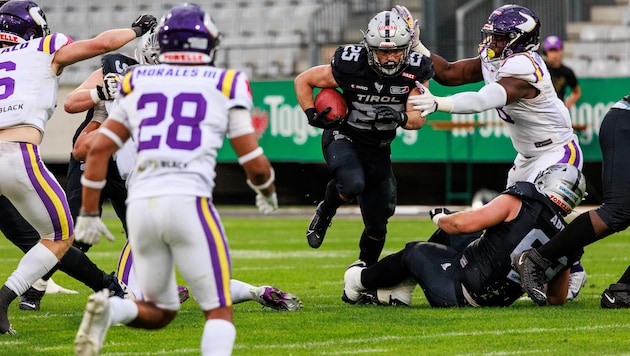 Running back Tobias Bonatti kept on tanking against the Vikings, but the Raiders lost 19:27. (Bild: Goran Milosavljevic)