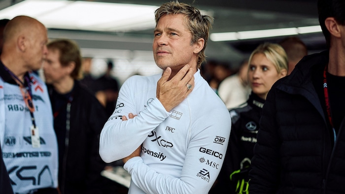 Brad Pitt during filming in Silverstone