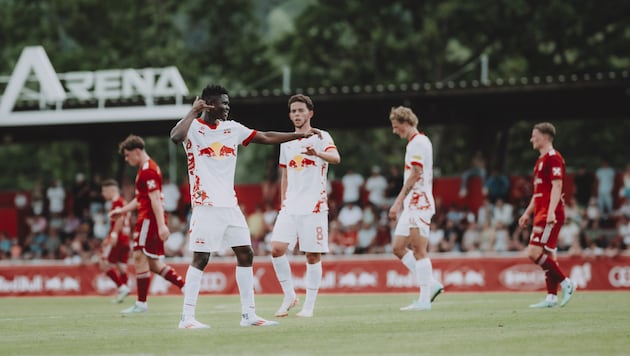 Karim Konate (li.) zeigte sich in hervorragender Form. (Bild: FC Red Bull Salzburg/Andreas Schaad)