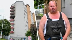 Der Schock sitzt noch tief. Vom vierten Stock im Wohnhaus in der Anton-Hesch-Gasse 4 in Vöcklabruck ist nicht mehr viel übrig. Hausmeister Josef Breitenfellner sprach mit der „Krone“ über die schrecklichen Stunden. (Bild: Krone KREATIV/Dostal Harald )