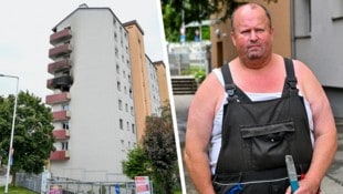 Der Schock sitzt noch tief. Vom vierten Stock im Wohnhaus in der Anton-Hesch-Gasse 4 in Vöcklabruck ist nicht mehr viel übrig. Hausmeister Josef Breitenfellner sprach mit der „Krone“ über die schrecklichen Stunden. (Bild: Krone KREATIV/Dostal Harald )