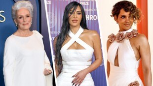 Kim Kardashian (Mitte) dreht mit den Oscar-Stars Glen Close und Halle Berry.