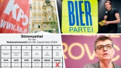 KPÖ, Bier, Wandel oder die Liste Madeleine Petrovic – sie alle wollen bei der Nationalratswahl dabei sein.  (Bild: Krone KREATIV/APA/TOBIAS STEINMAURER, APA/GEORG HOCHMUTH, APA/FLORIAN WIESER, Wandel Design Team)